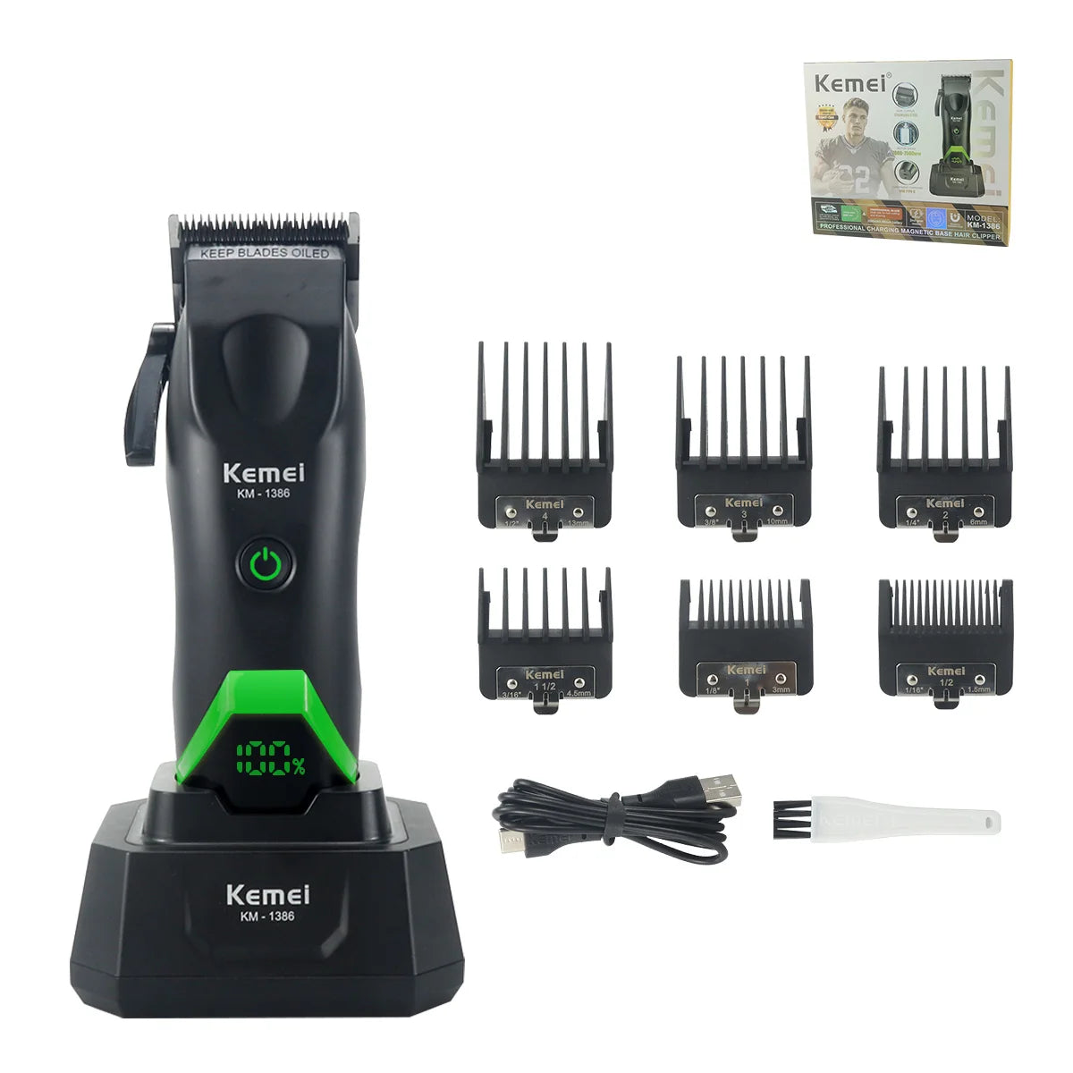 Kemei KM-1385 Professional Hair Cutter for Men T-Blade 7500RPM 5W DC Motor with Dock LED Display Hair Clipper Hair Trimmer