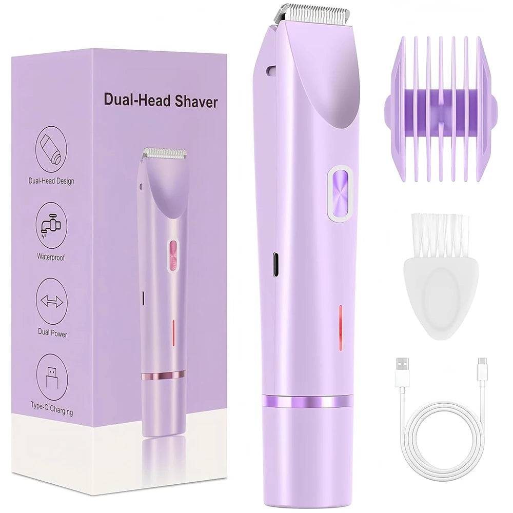 2 in 1 Women Bikini Trimmer, Electric Body Shaver, Dual Head Electric Razor, Waterproof Wet & Dry Use Body Hair Trimmer