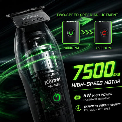 Kemei KM-1385 Professional Hair Cutter for Men T-Blade 7500RPM 5W DC Motor with Dock LED Display Hair Clipper Hair Trimmer