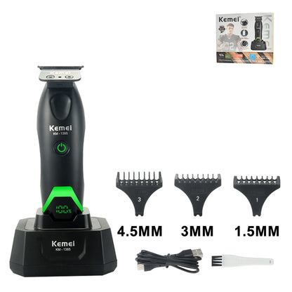 Kemei KM-1385 Professional Hair Cutter for Men T-Blade 7500RPM 5W DC Motor with Dock LED Display Hair Clipper Hair Trimmer