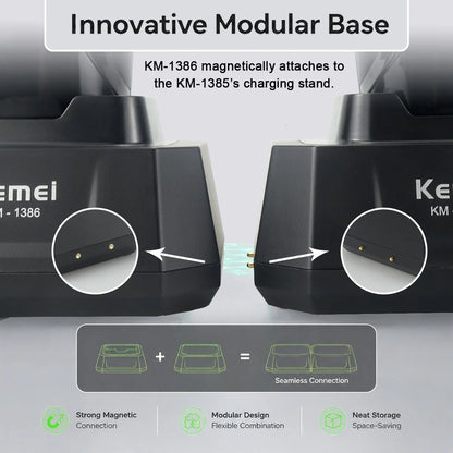 Kemei KM-1385 Professional Hair Cutter for Men T-Blade 7500RPM 5W DC Motor with Dock LED Display Hair Clipper Hair Trimmer