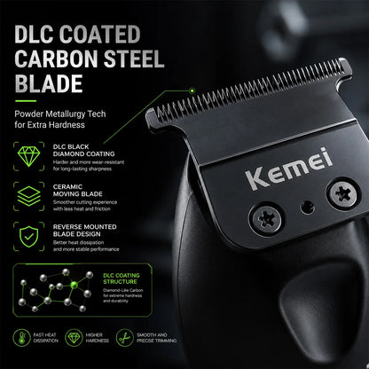 Kemei KM-1385 Professional Hair Cutter for Men T-Blade 7500RPM 5W DC Motor with Dock LED Display Hair Clipper Hair Trimmer
