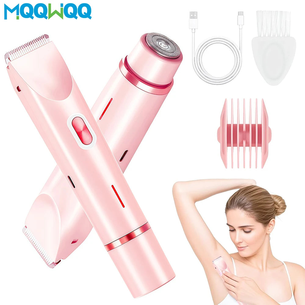 2 in 1 Women Bikini Trimmer, Electric Body Shaver, Dual Head Electric Razor, Waterproof Wet & Dry Use Body Hair Trimmer