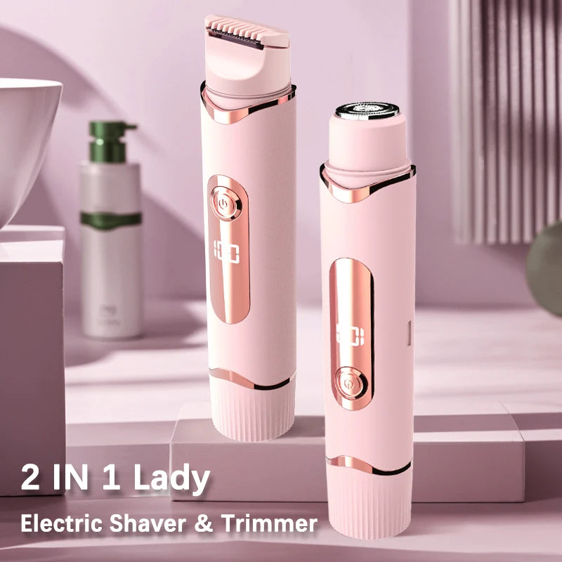 Dual-purpose Female Hair Trimmer 2-IN-1 Electric Shaver &  Hair Clipper For Women Facial Leg Bikini Body Painless Hair Remover